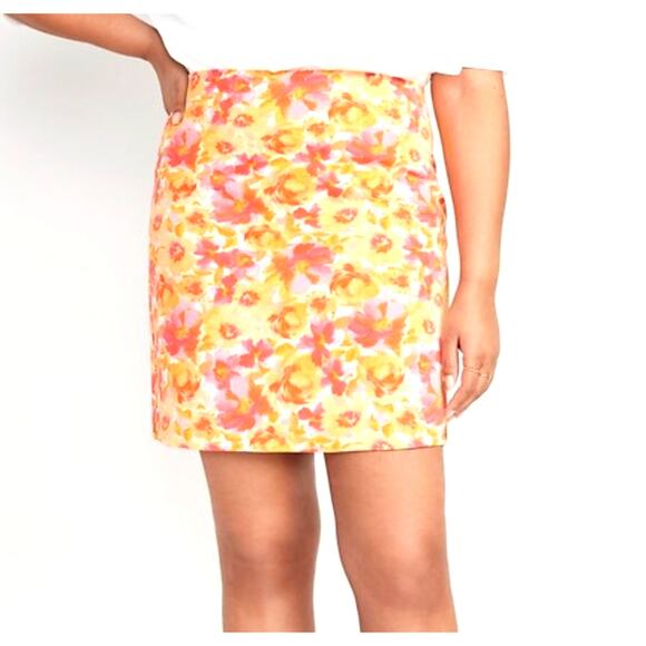 Old Navy NWT Bright Floral Pixie Mini Skirt Elastic Waist Yellow Pink Sz XXL - Picture 1 of 11